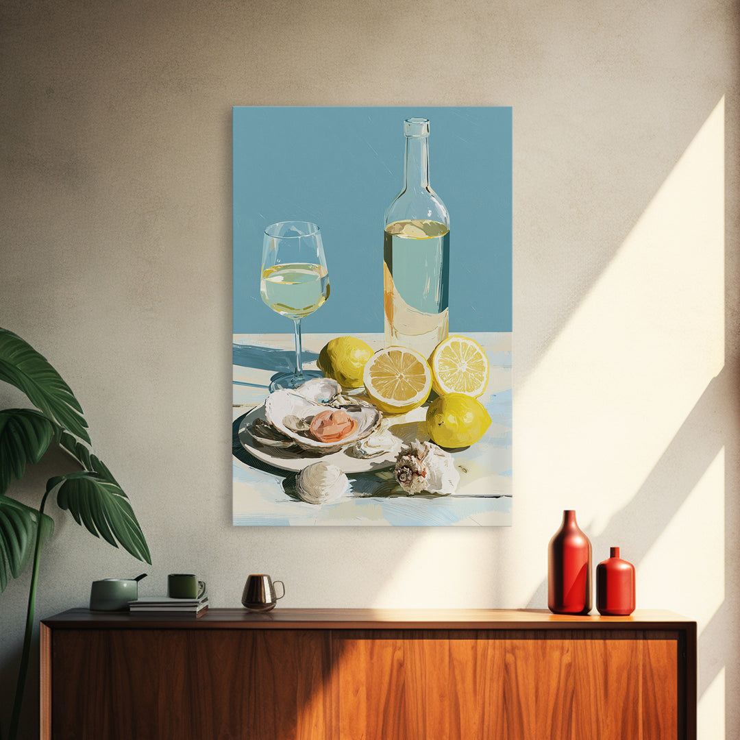 Shellfish and Lemon Still Life Framed Canvas Print, Dining Room Art, Living Room Decor, Dining Room Decor, Fine Art, Dining, DRA-2x3-24