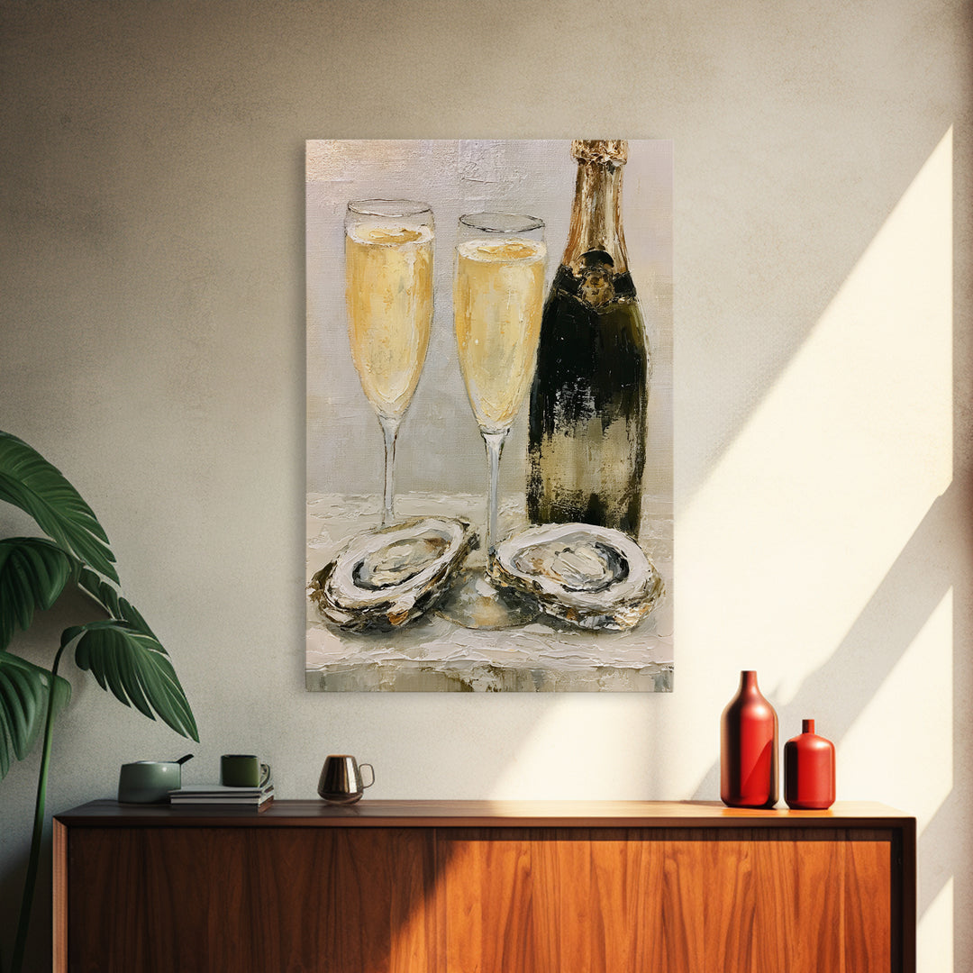 Elegant Oyster and Champagne Still Life Canvas Print, Dining Room Art, Wall Decor, Dining Room Decor, Fine Art, Dining, DRA-2x3-39