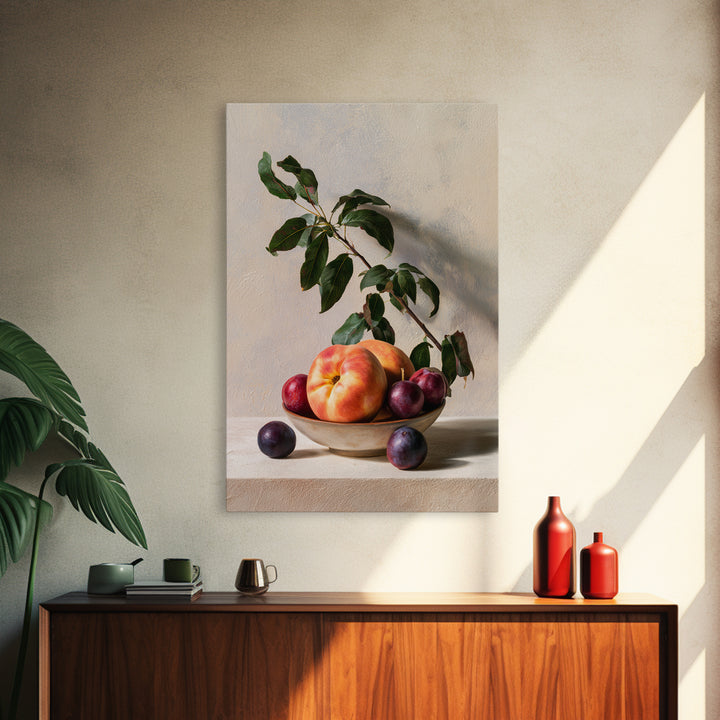 Peach and Plum Still Life Framed Canvas Print, Dining Room Art, Kitchen Prints, Dining Room Decor, Fine Art, Dining, Art Print, DRA-2x3-4