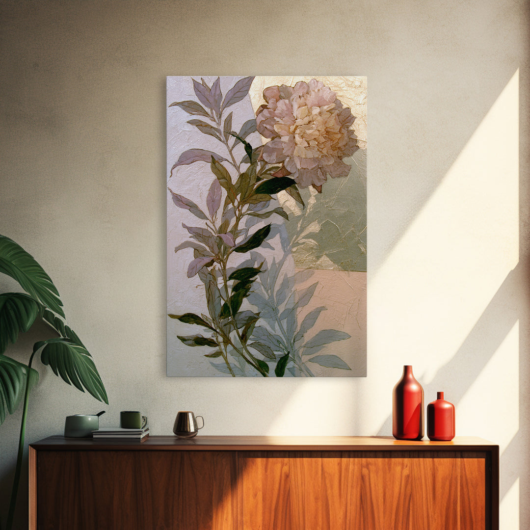 Pomegranate and Gold Leaf Botanical Study Canvas Print, Dining Room Art, Coastal Wall Art, Dining Room Decor, Watercolor Art, DRA-2x3-40