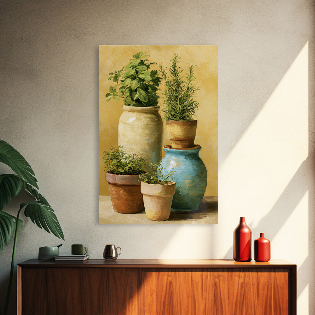 Modern Kitchen Herbs Framed Canvas Print, Dining Room Art, Textured Painting, Dining Room Decor, Abstract Art, Dining, DRA-2x3-41