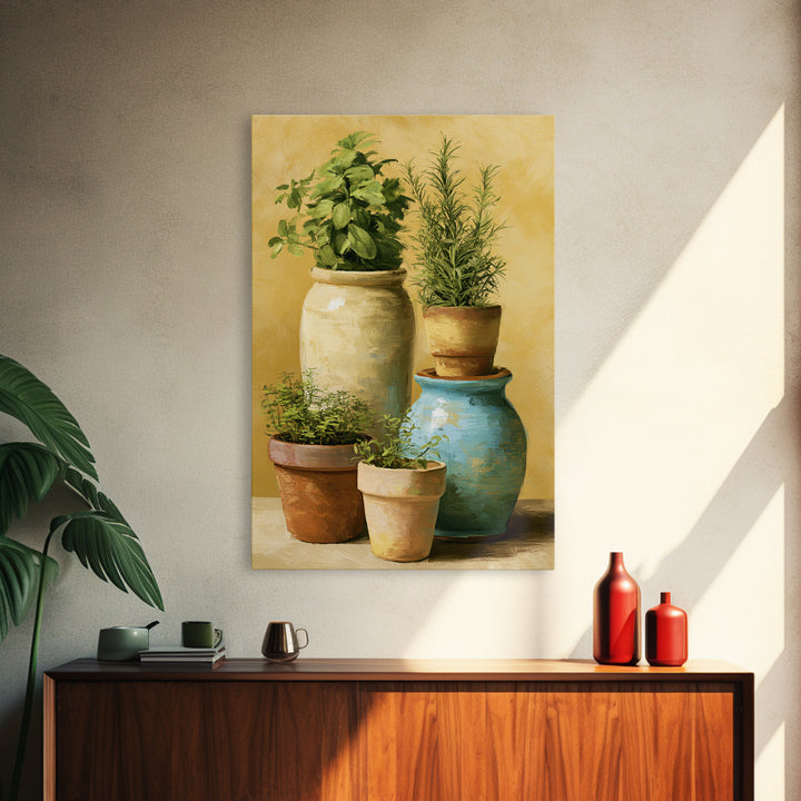 Modern Kitchen Herbs Framed Canvas Print, Dining Room Art, Textured Painting, Dining Room Decor, Abstract Art, Dining, DRA-2x3-41