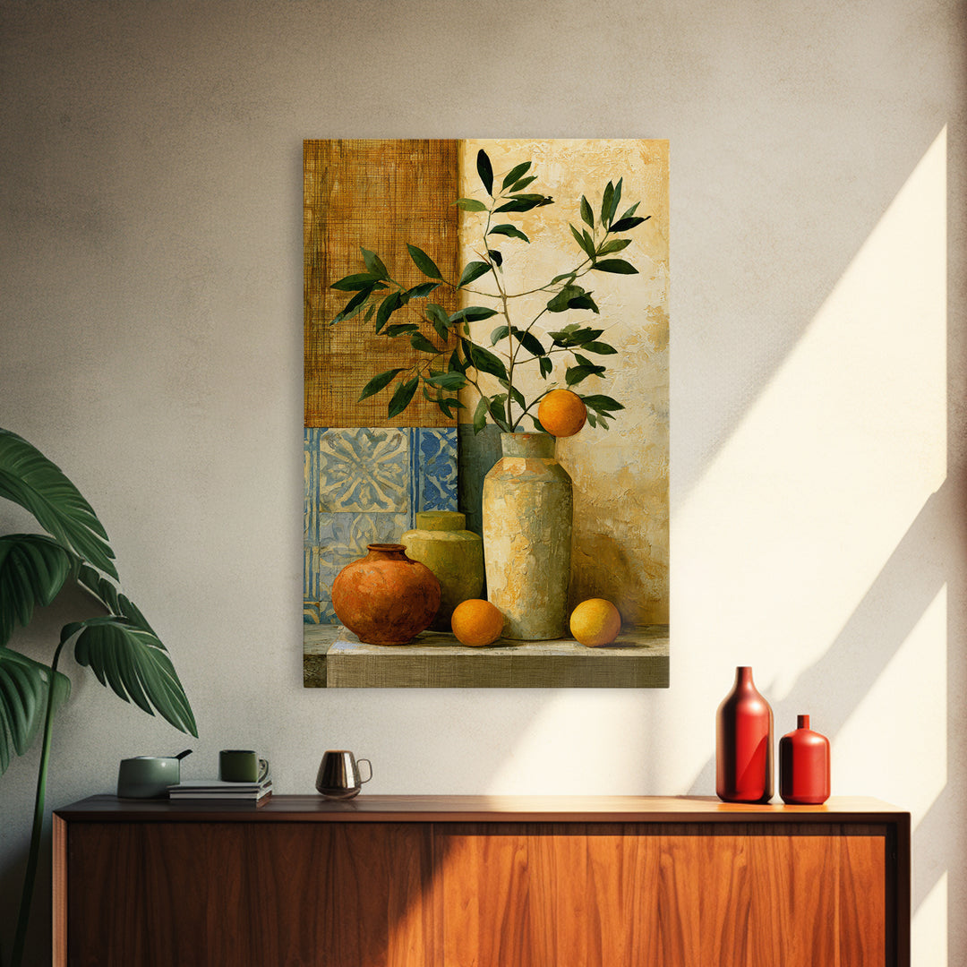 Mediterranean Olive Branch and Citrus Arrangement Canvas Print, Dining Room Art, Bedroom Wall Art, Dining Room Decor, Dining, DRA-2x3-44