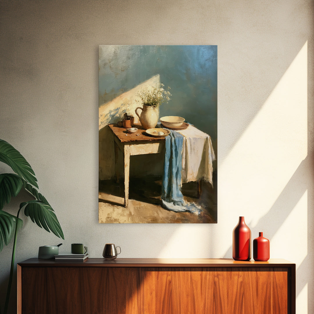 Sunlit Farmhouse Table Objects Without Room View Canvas Print, Dining Room Art, Minimalist Decor, Dining Room Decor, Dining, DRA-2x3-49
