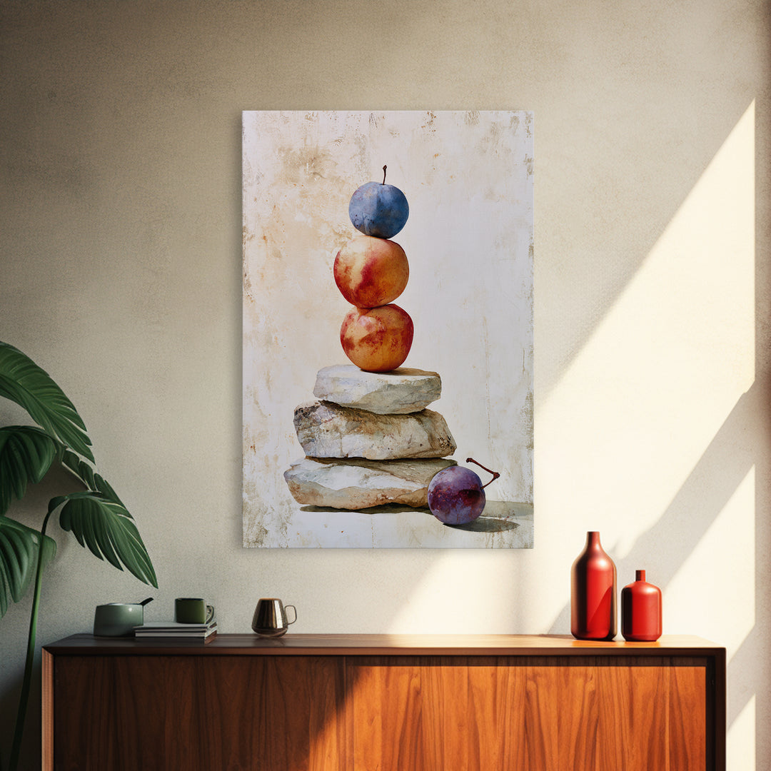 Peach and Plum Still Life Framed Canvas Print, Dining Room Art, Trendy Wall Art, Dining Room Decor, Fine Art, Dining, DRA-2x3-52