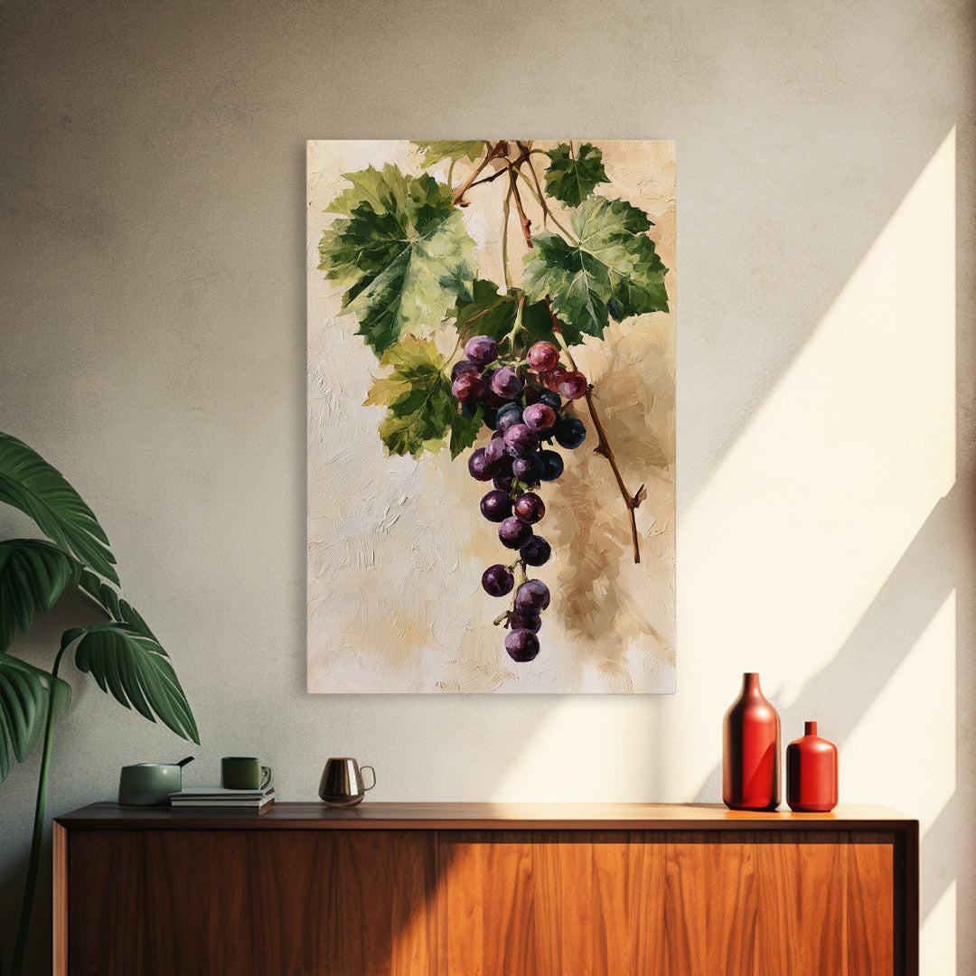 Botanical Grapevine with Leaves and Fruit Canvas Print, Dining Room Art, Contemporary Art, Dining Room Decor, Dining, DRA-2x3-53
