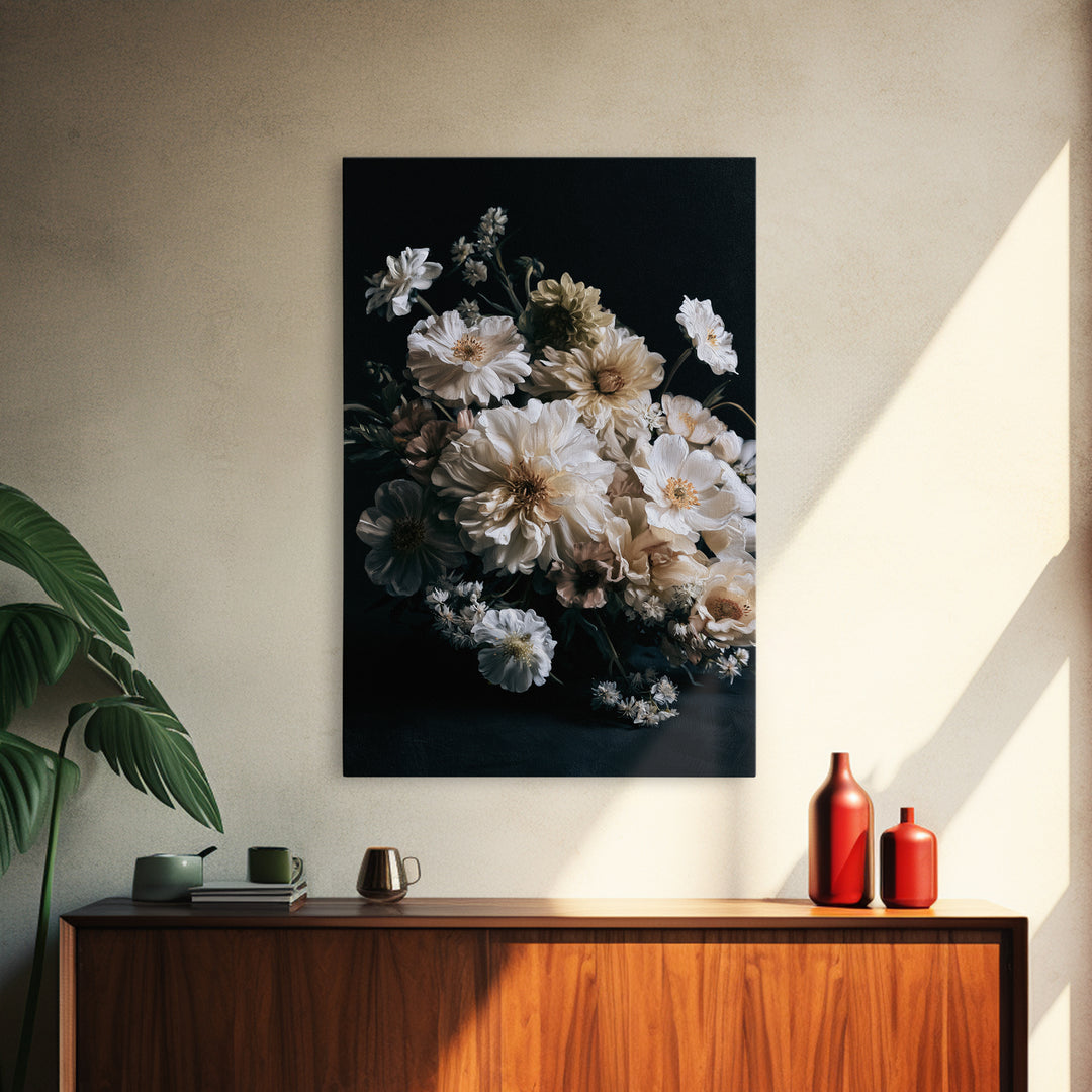 Moody Dark Background Bouquet for Formal Dining Canvas Print, Dining Room Art, Luxury Decor, Dining Room Decor, Dining, DRA-2x3-67