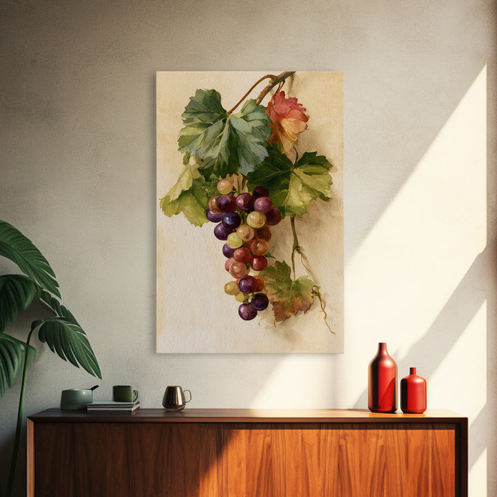 Botanical Grapevine with Leaves and Fruit Canvas Print, Dining Room Art, Large Wall Art, Dining Room Decor, Fine Art, Dining, DRA-2x3-77