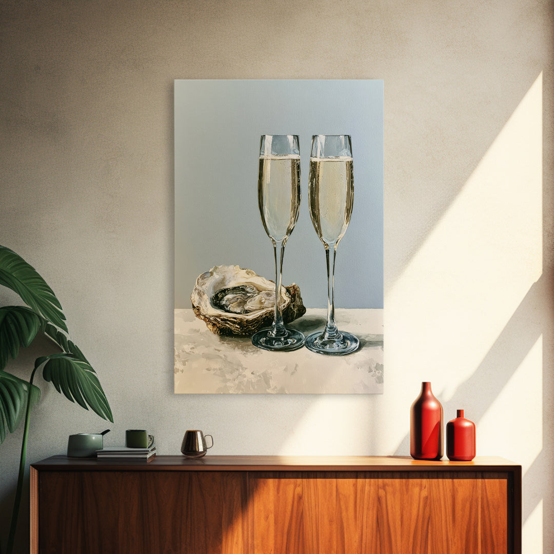 Elegant Oyster and Champagne Still Life Framed Canvas Print, Dining Room Art, Printable Wall Art, Dining Room Decor, Dining, DRA-2x3-87