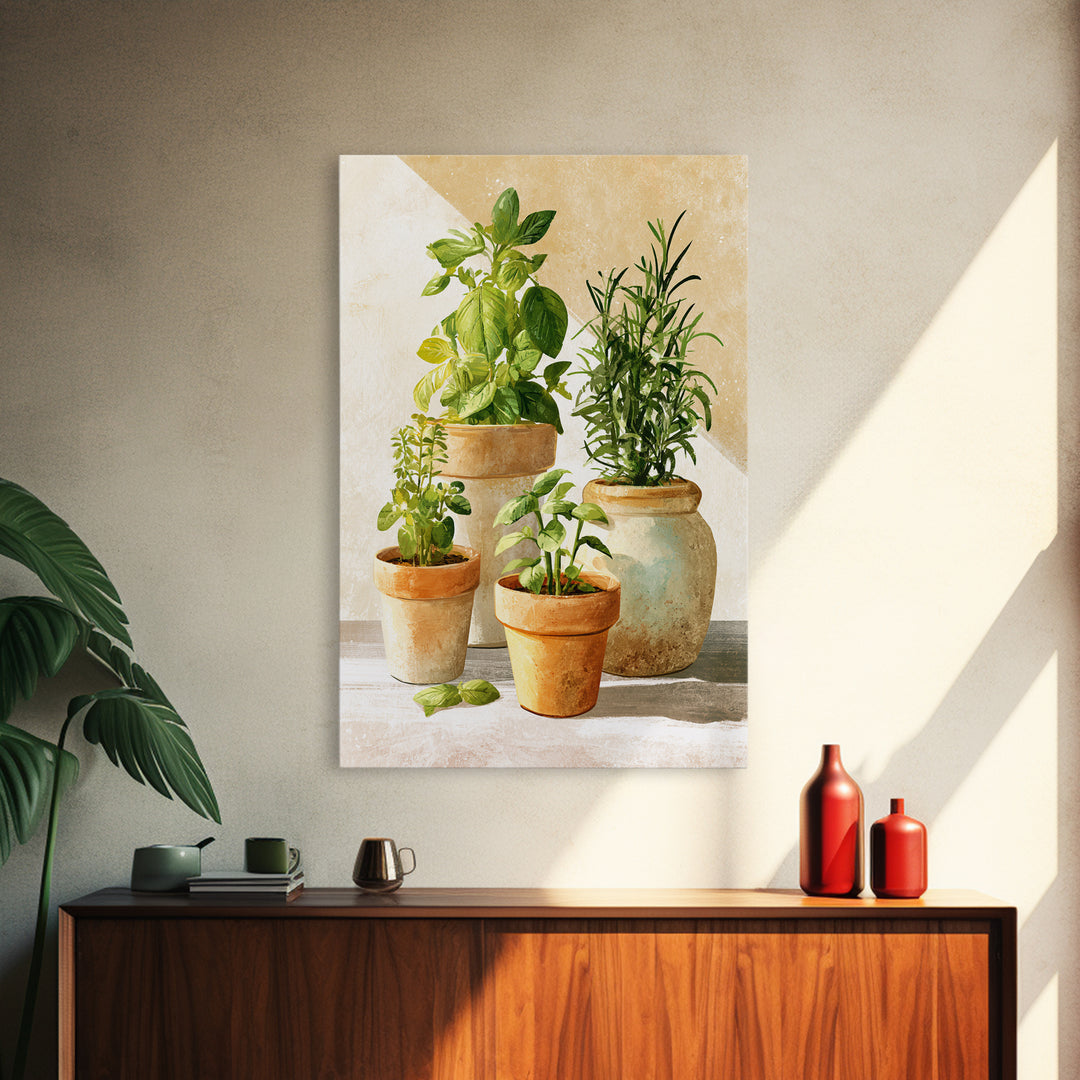 Modern Kitchen Herbs Framed Canvas Print, Dining Room Art, Canvas Art, Dining Room Decor, Watercolor Art, Dining, DRA-2x3-89