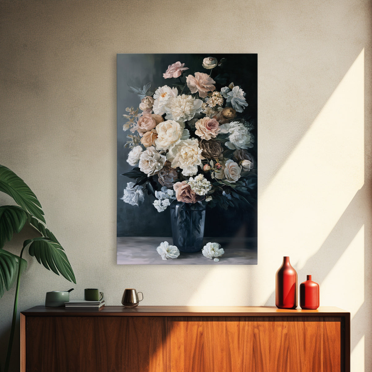 Moody Dark Background Bouquet for Formal Dining Canvas Print, Dining Room Art, Large Wall Art, Dining Room Decor, Dining, DRA-2x3-91