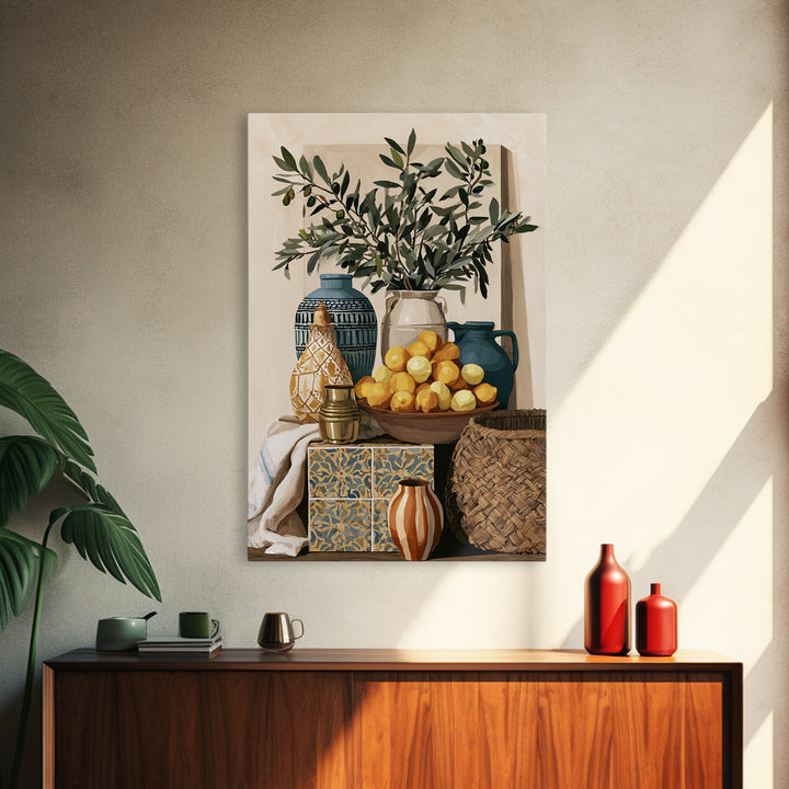 Mediterranean Olive Branch and Citrus Arrangement Canvas Print, Dining Room Art, 3 Piece Wall Art, Dining Room Decor, Dining, DRA-2x3-92