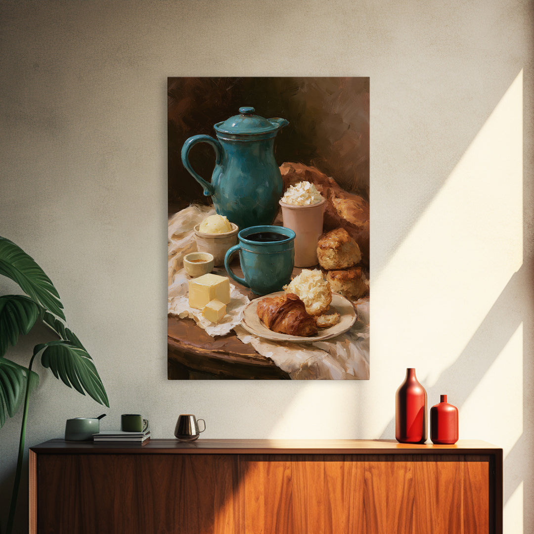 Coffee and Pastry Scene for Breakfast Nook Framed Canvas Print, Dining Room Art, Fall Decor, Dining Room Decor, Dining, DRA-2x3-94