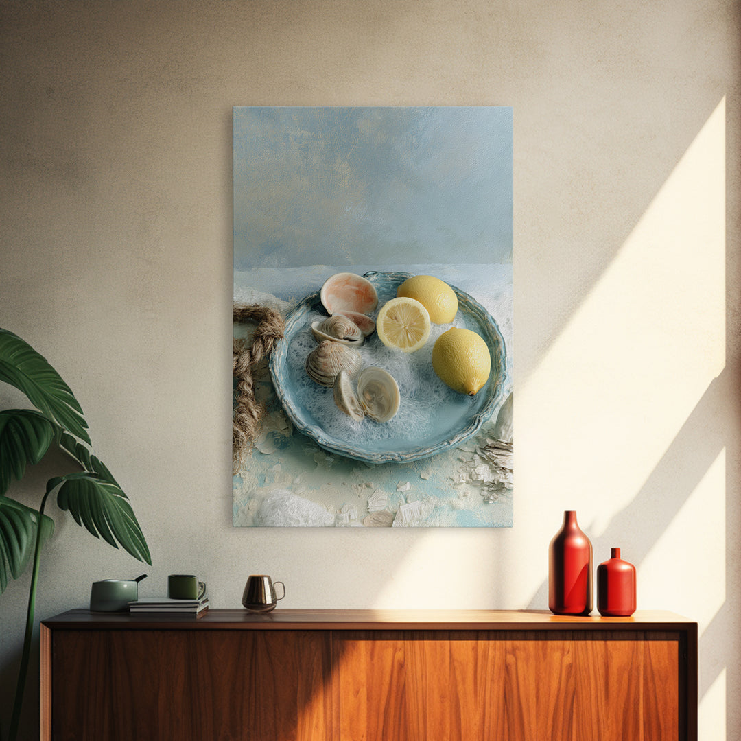 Shellfish and Lemon Still Life Canvas Print, Dining Room Art, Contemporary Art, Dining Room Decor, Fine Art, Dining, DRA-2x3-96