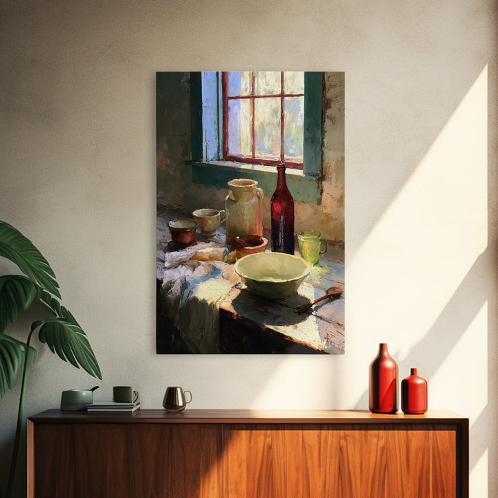Sunlit Farmhouse Table Objects Without Room View Canvas Print, Dining Room Art, Printable Wall Art, Dining Room Decor, Dining, DRA-2x3-97