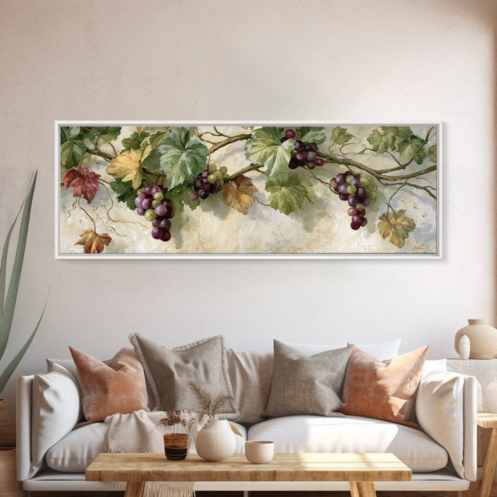 Botanical Grapevine with Leaves and Fruit Canvas Print, Dining Room Art, Dining Room Decor, Oil Painting, Dining, DRA-3x1-13
