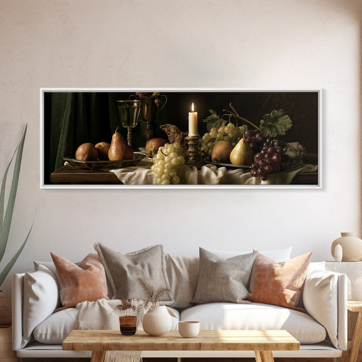 Classical Fruit Still Life Framed Canvas Print, Dining Room Art, Kitchen Wall Art, Dining Room Decor, Fine Art, Dining, DRA-3x1-17