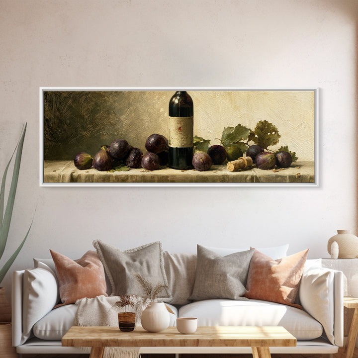 Wine Bottle and Figs on a Linen Canvas Print, Dining Room Art, Wall Decor, Dining Room Decor, Abstract Art, Dining, DRA-3x1-19