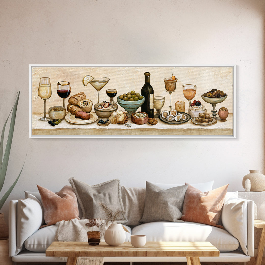 French Bistro Food Illustration Without Text Canvas Print, Dining Room Art, Canvas Wall Art, Dining Room Decor, Watercolor Art, DRA-3x1-26