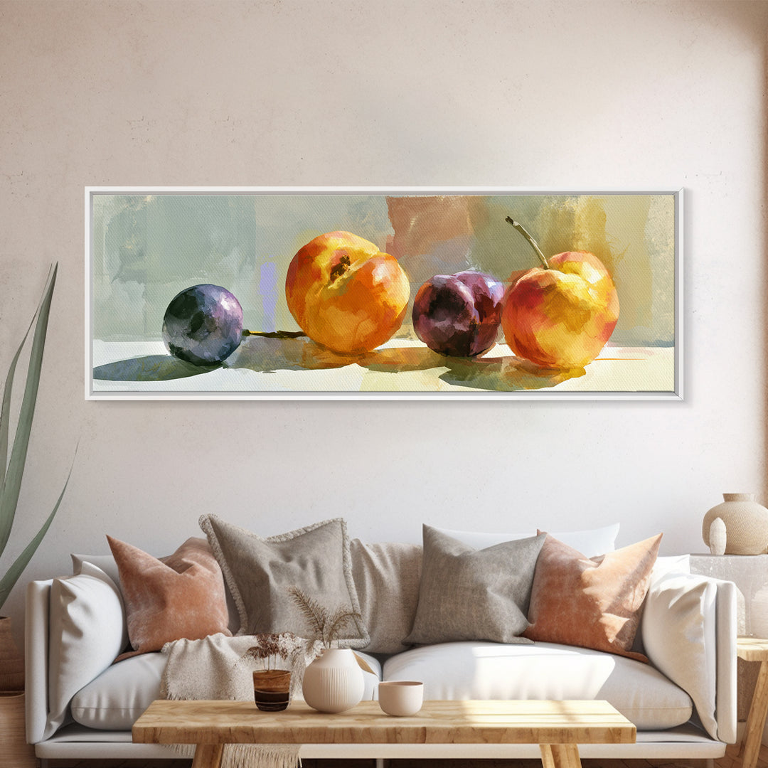 Peach and Plum Still Life Canvas Print, Dining Room Art, Food Art, Dining Room Decor, Fine Art, Dining, Textured Painting, DRA-3x1-36