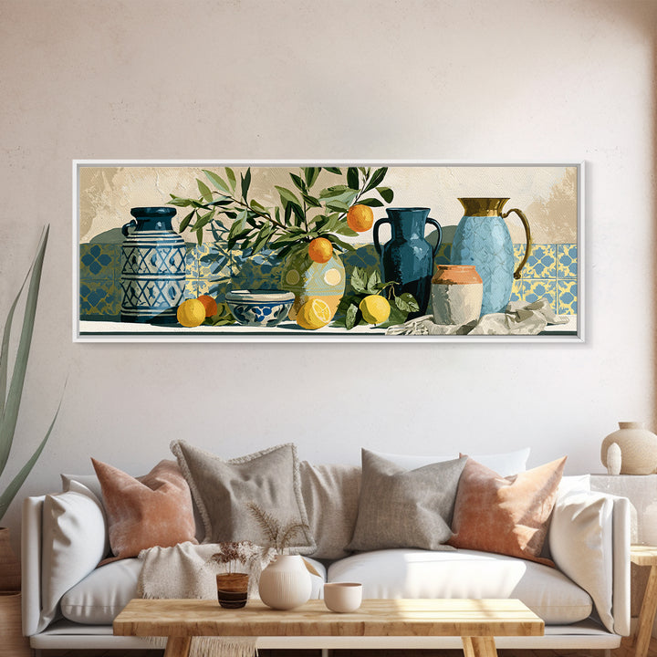 Mediterranean Olive Branch and Citrus Arrangement Canvas Print, Dining Room Art, 3 Piece Wall Art, Dining Room Decor, Dining, DRA-3x1-4