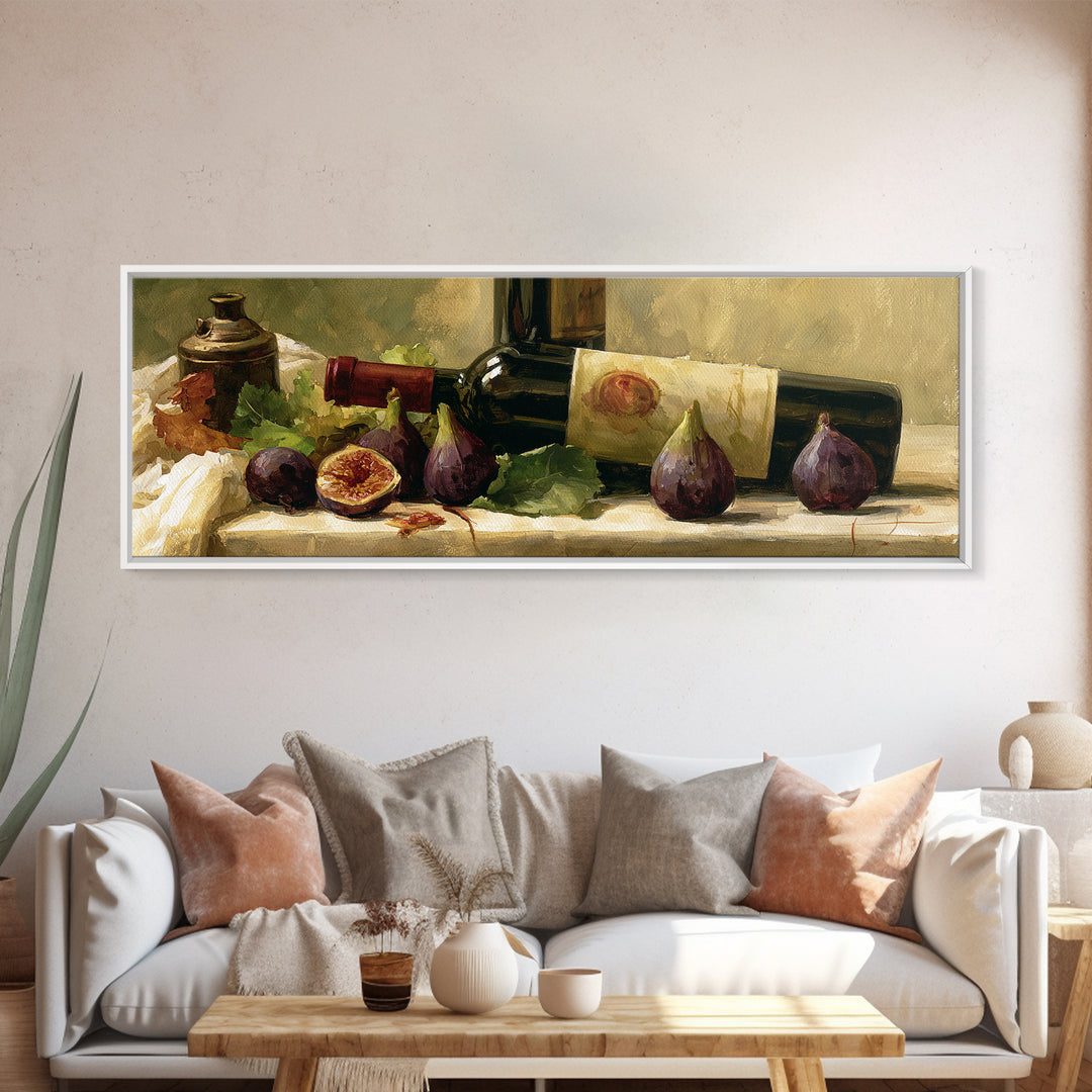 Wine Bottle and Figs on a Linen Canvas Print, Dining Room Art, Minimalist Decor, Dining Room Decor, Abstract Art, Dining, DRA-3x1-43