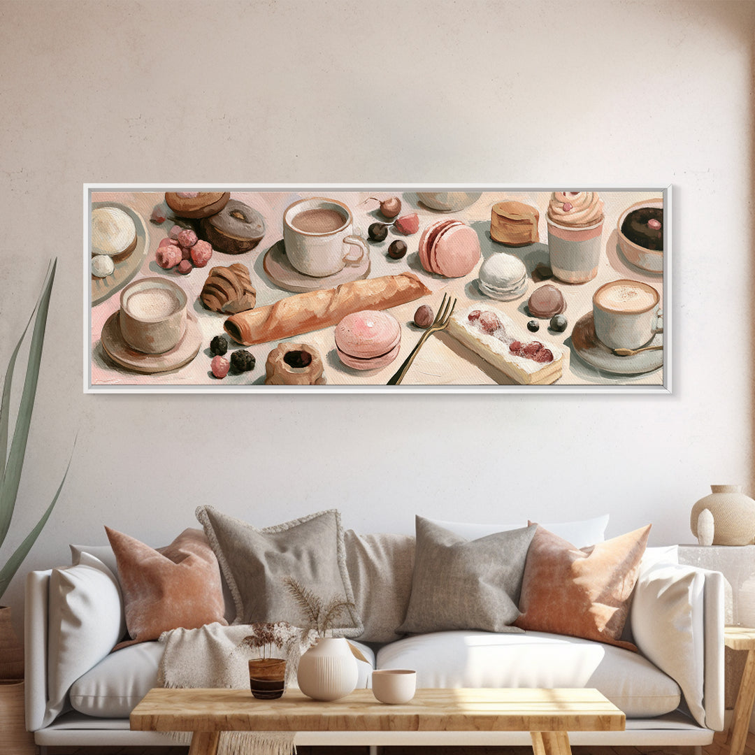 French Bistro Food Illustration Without Text Canvas Print, Dining Room Art, Canvas Wall Art, Dining Room Decor, Watercolor Art, DRA-3x1-50