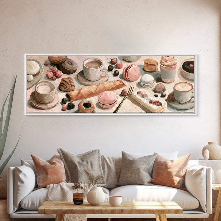 French Bistro Food Illustration Without Text Canvas Print, Dining Room Art, Canvas Wall Art, Dining Room Decor, Watercolor Art, DRA-3x1-50