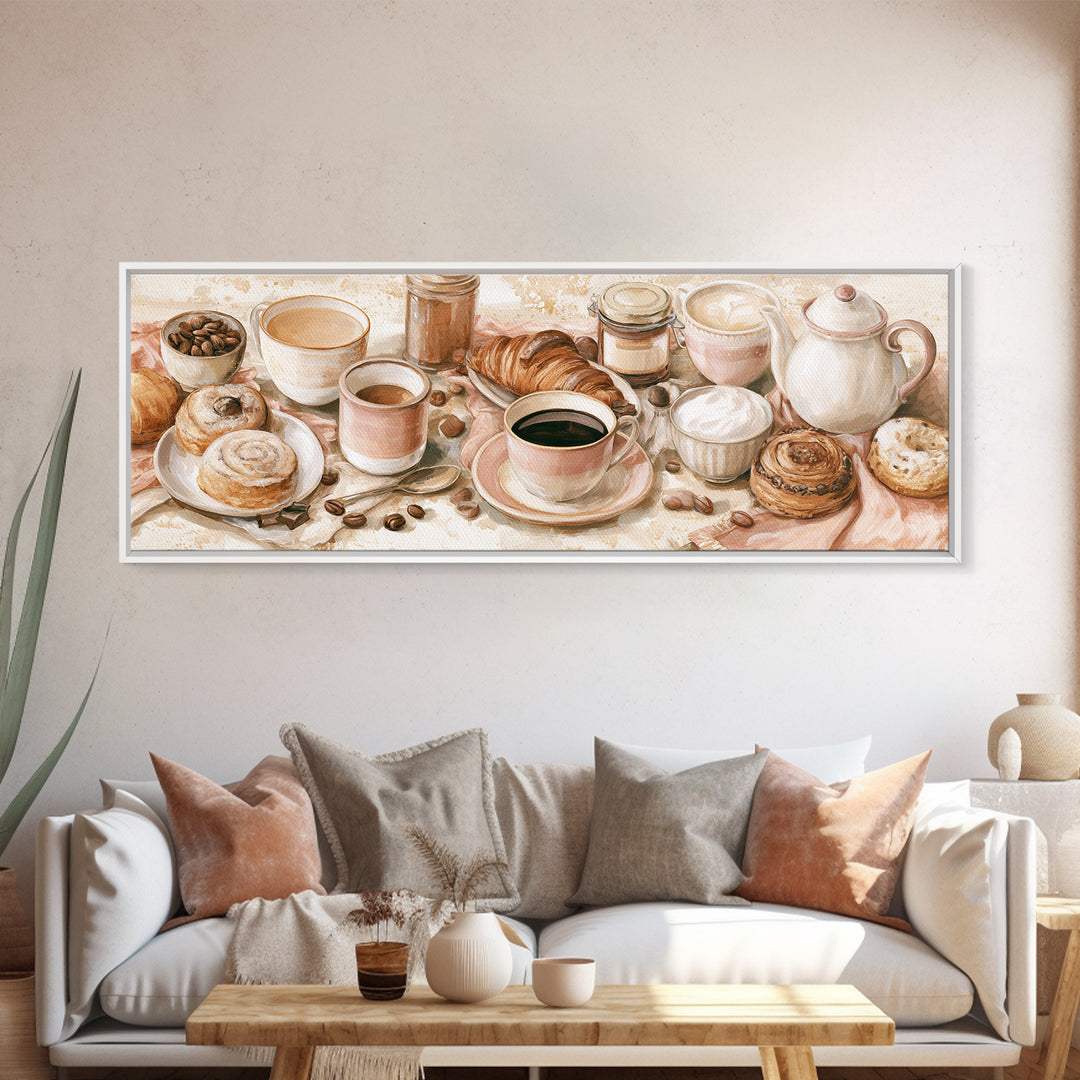 Coffee and Pastry Scene for Breakfast Nook Canvas Print, Dining Room Art, Modern Wall Art, Dining Room Decor, Fine Art, Dining, DRA-3x1-54