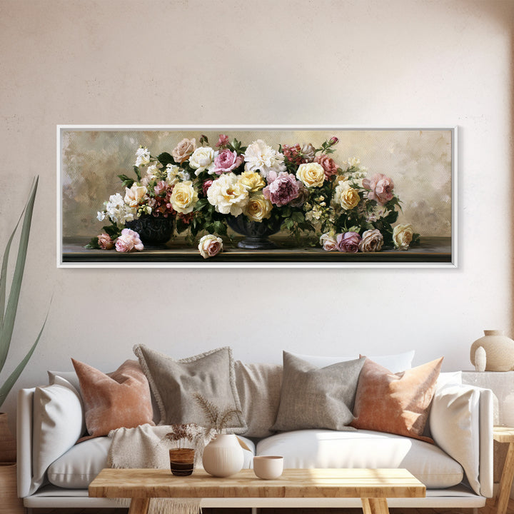 Classic Dutch Feast Arrangement Framed Canvas Print, Dining Room Art, Textured Painting, Dining Room Decor, Fine Art, Dining, DRA-3x1-59