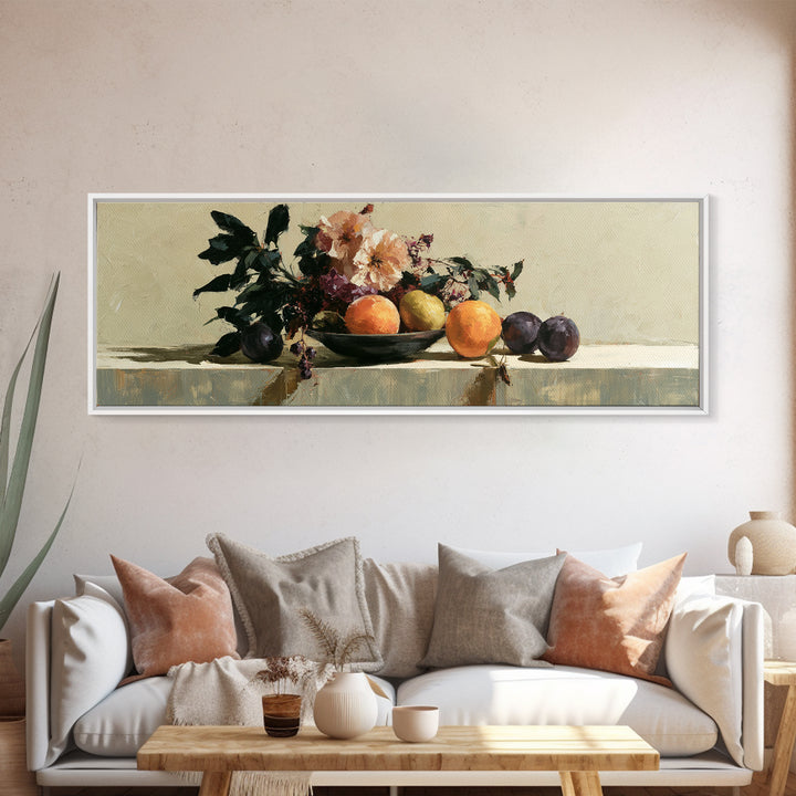 Peach and Plum Still Life Framed Canvas Print, Dining Room Art, Fine Art Print, Dining Room Decor, Fine Art, Dining, Fall Decor, DRA-3x1-60