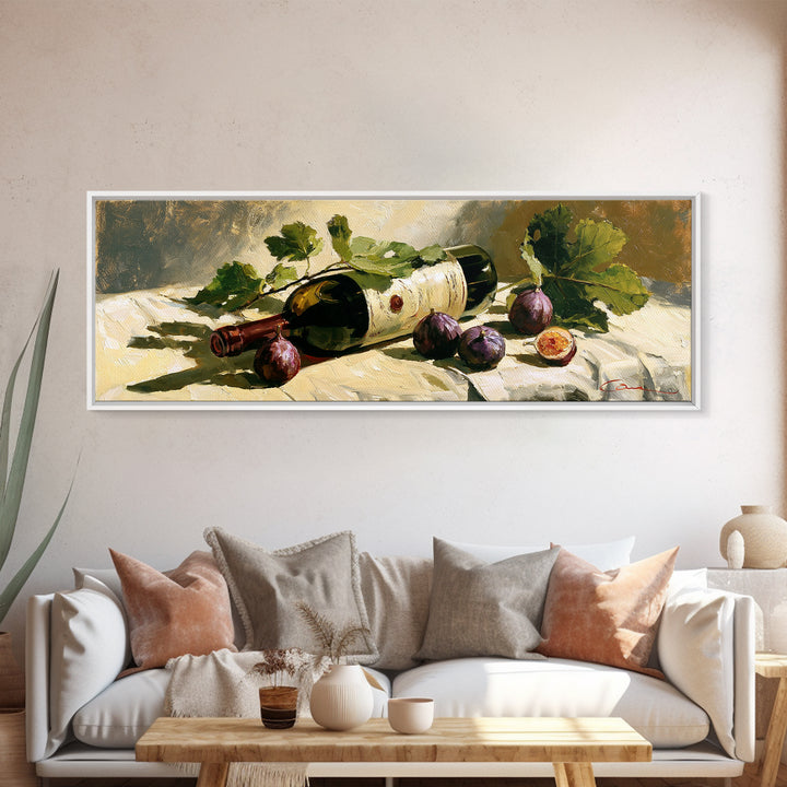Wine Bottle and Figs on a Linen Framed Canvas Print, Dining Room Art, Printable Wall Art, Dining Room Decor, Fine Art, Dining, DRA-3x1-67
