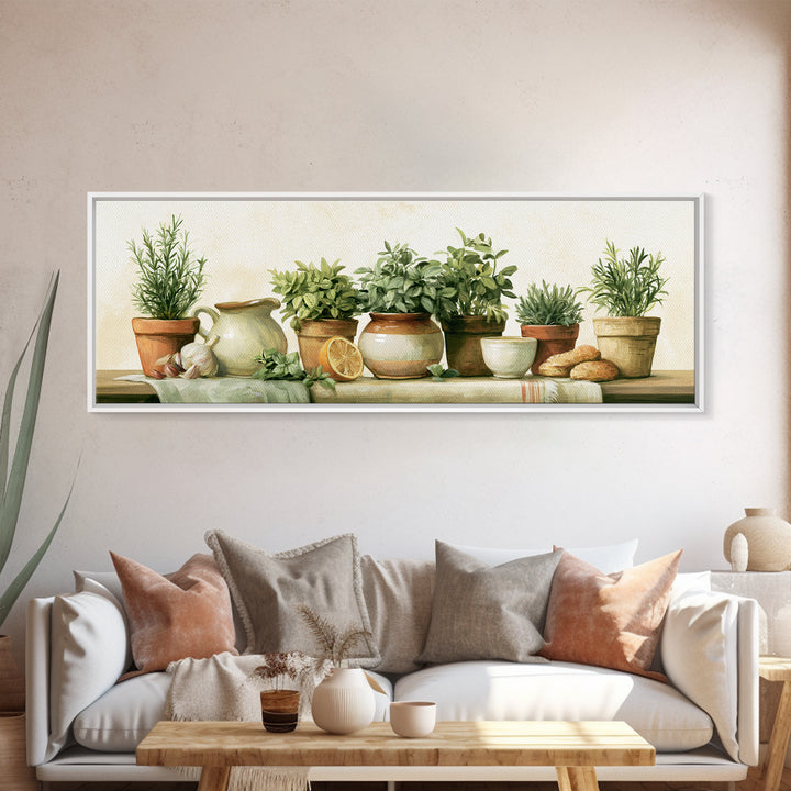 Modern Kitchen Herbs Framed Canvas Print, Dining Room Art, Modern Wall Art, Dining Room Decor, Fine Art, Dining, Gallery Decor, DRA-3x1-73