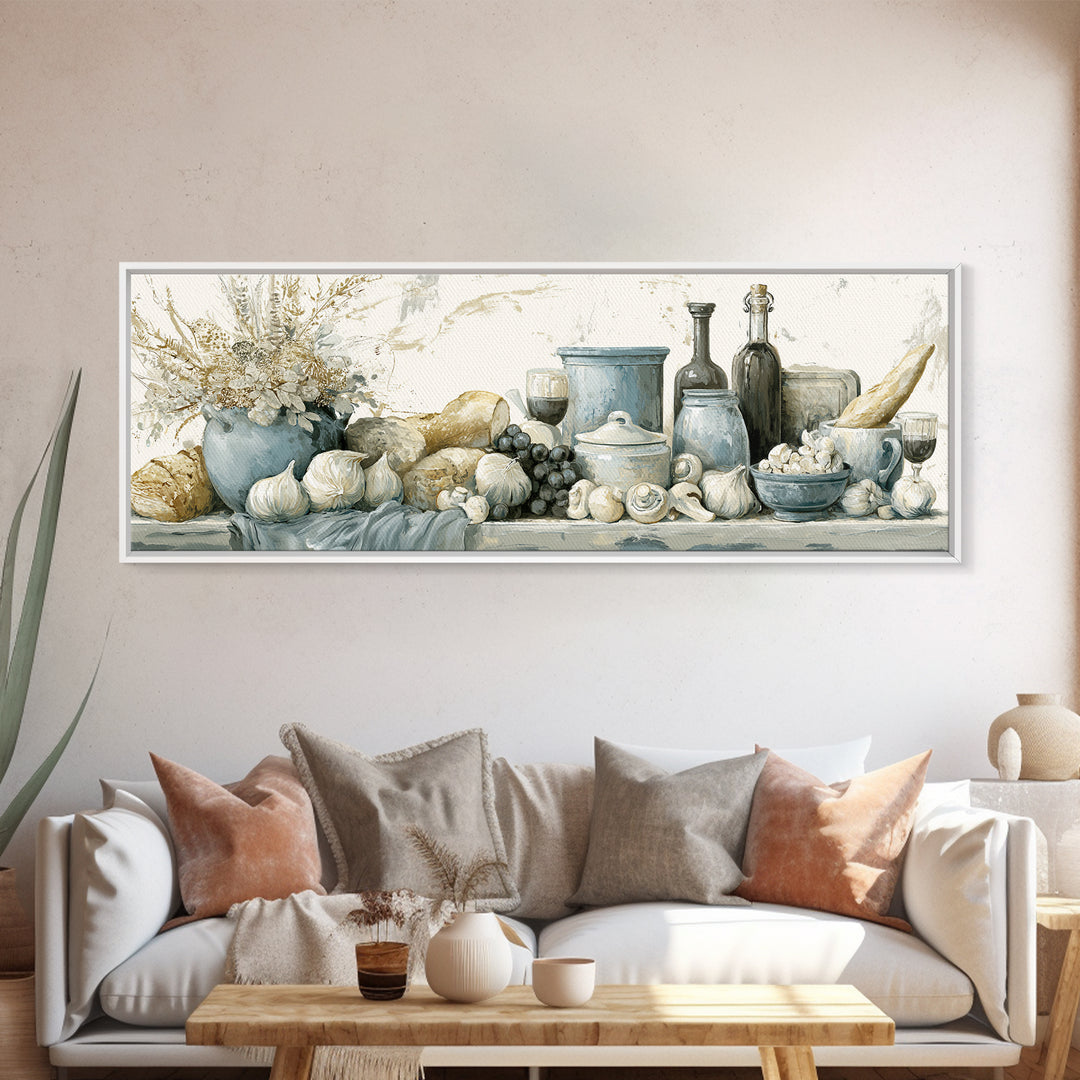 French Bistro Food Illustration Without Text Canvas Print, Dining Room Art, Digital Print, Dining Room Decor, Dining, DRA-3x1-74