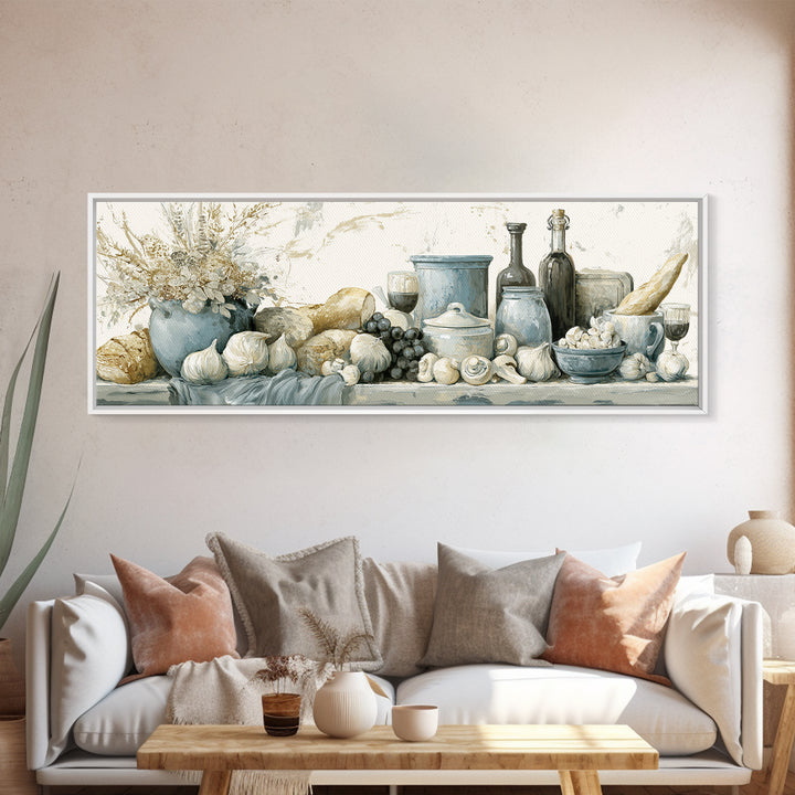 French Bistro Food Illustration Without Text Canvas Print, Dining Room Art, Digital Print, Dining Room Decor, Dining, DRA-3x1-74