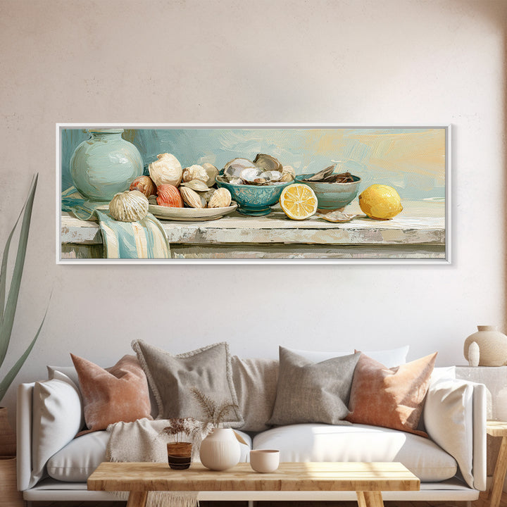 Shellfish and Lemon Still Life Canvas Print, Dining Room Art, Wall Art, Dining Room Decor, Fine Art, Dining, Printable Art, DRA-3x1-80