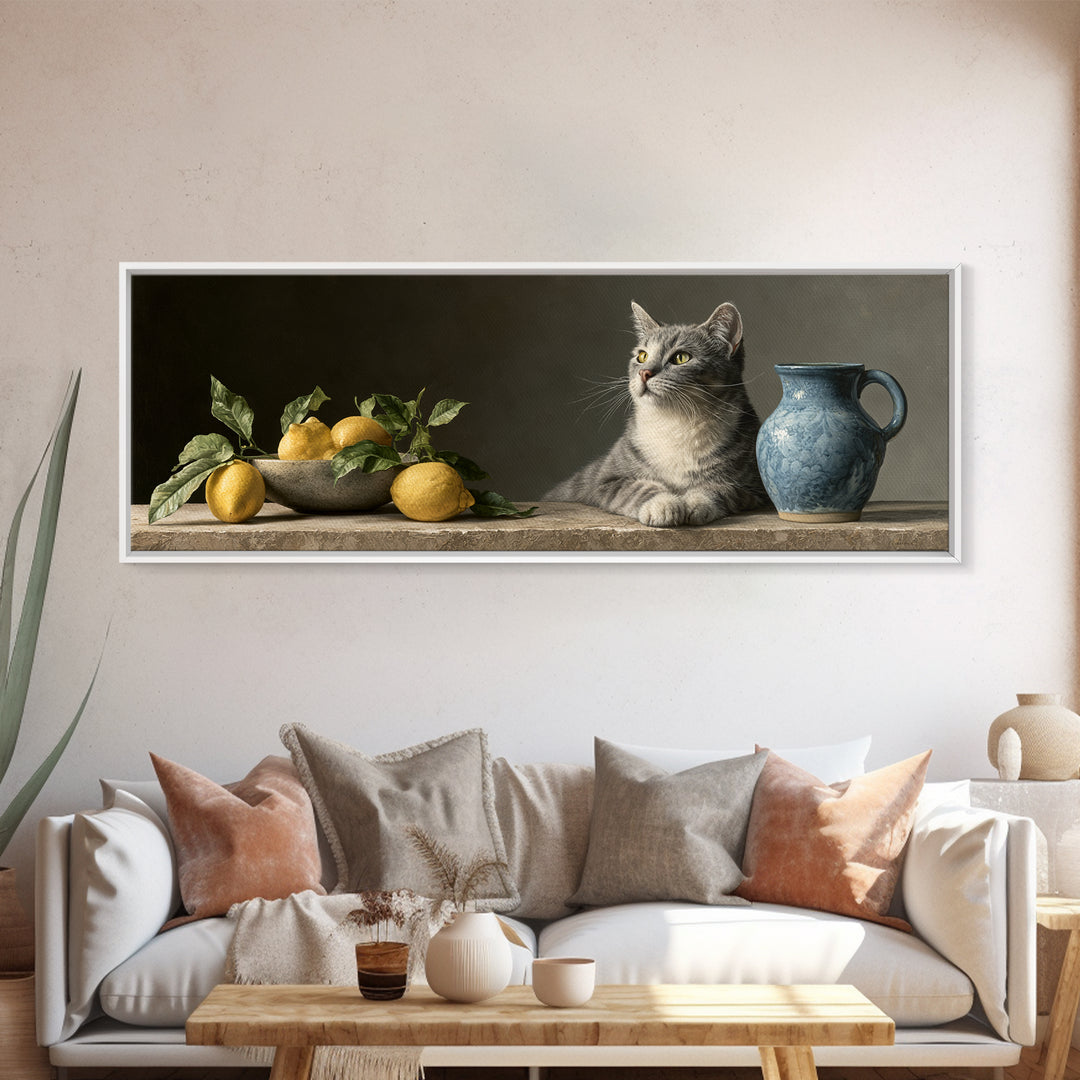 Italian Lemon Branch Canvas Print, Dining Room Art, Kitchen Wall Decor, Dining Room Decor, Oil Painting, Dining, DRA-3x1-93
