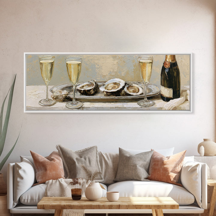 Elegant Oyster and Champagne Still Life Canvas Print, Dining Room Art, Gallery Decor, Dining Room Decor, Oil Painting, Dining, DRA-3x1-95