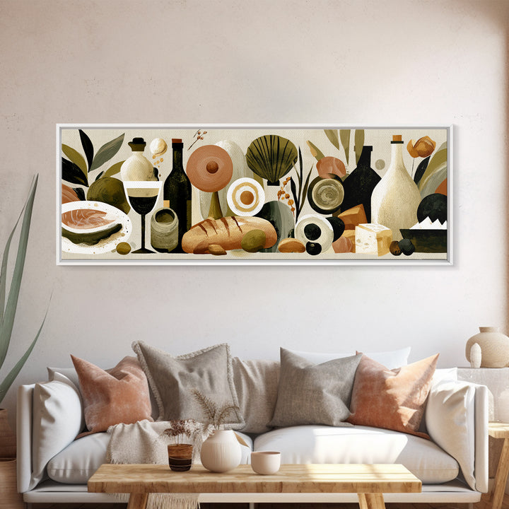 French Bistro Food Illustration Without Text Canvas Print, Dining Room Art, Watercolor Painting, Dining Room Decor, Dining, DRA-3x1-98