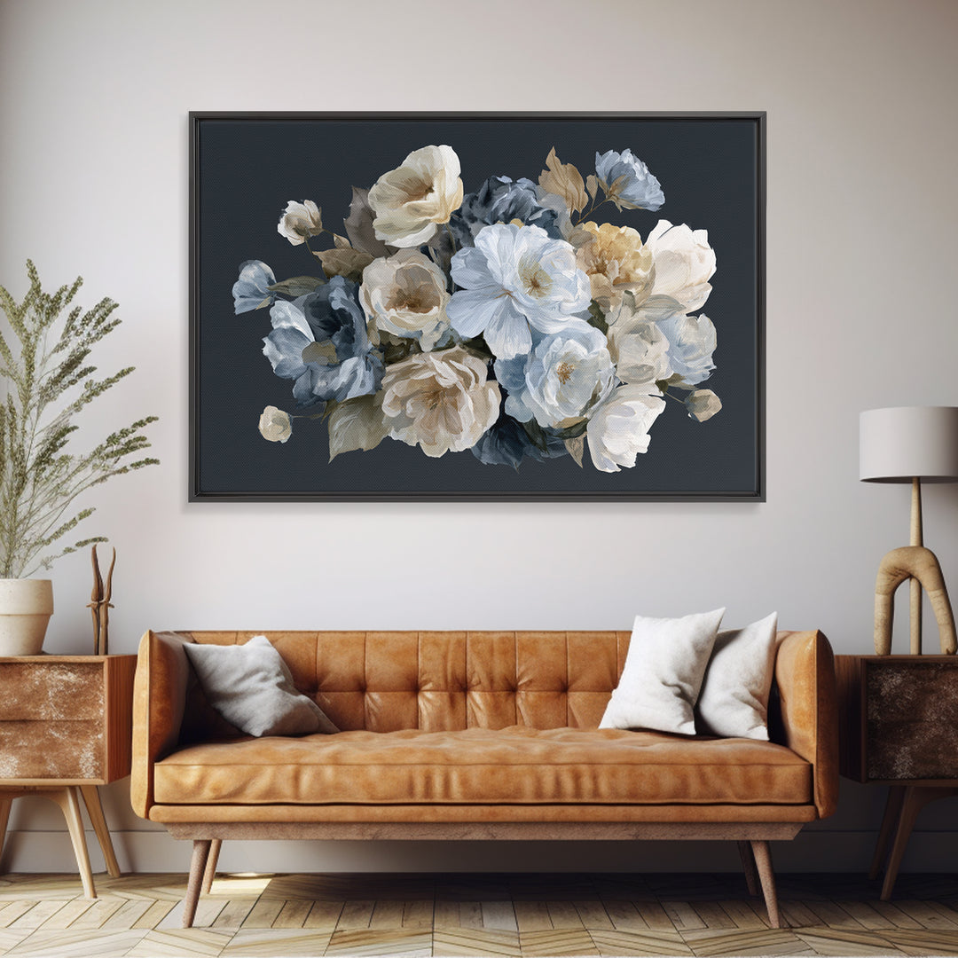 Moody Dark Background Bouquet for Formal Dining Canvas Print, Dining Room Art, Minimalist Decor, Dining Room Decor, Dining, DRA-3x2-15