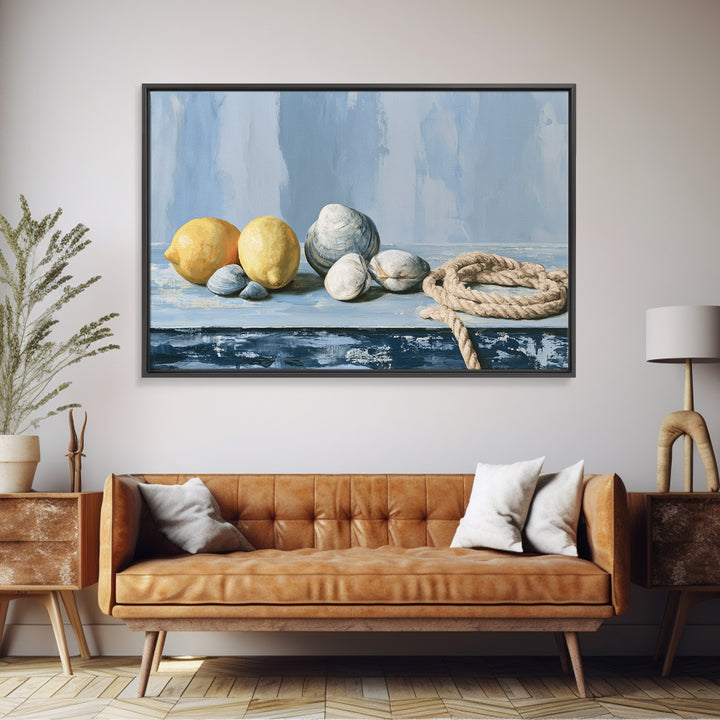 Shellfish and Lemon Still Life Framed Canvas Print, Dining Room Art, Large Wall Art, Dining Room Decor, Fine Art, Dining, DRA-3x2-20