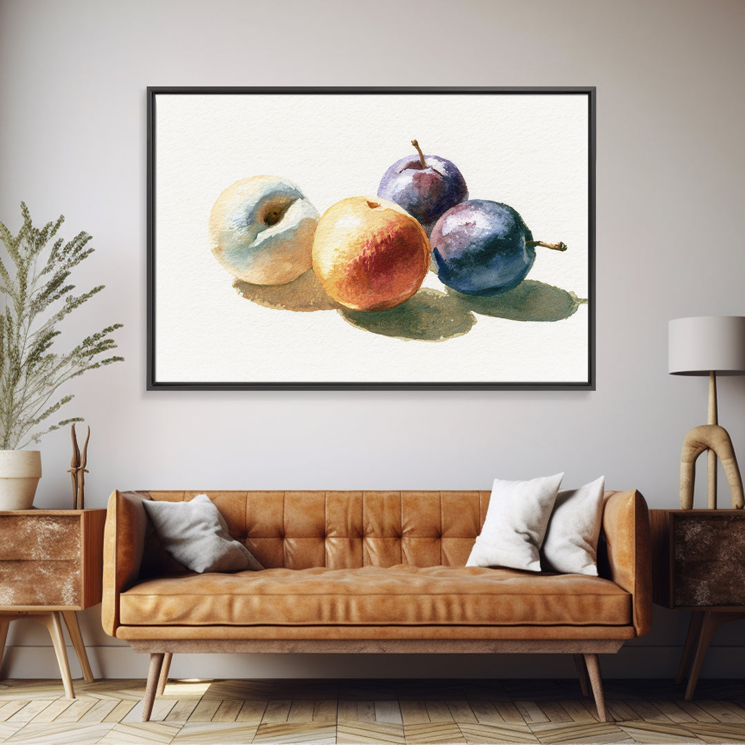 Peach and Plum Still Life Framed Canvas Print, Dining Room Art, Canvas Wall Art, Dining Room Decor, Fine Art, Dining, DRA-3x2-24