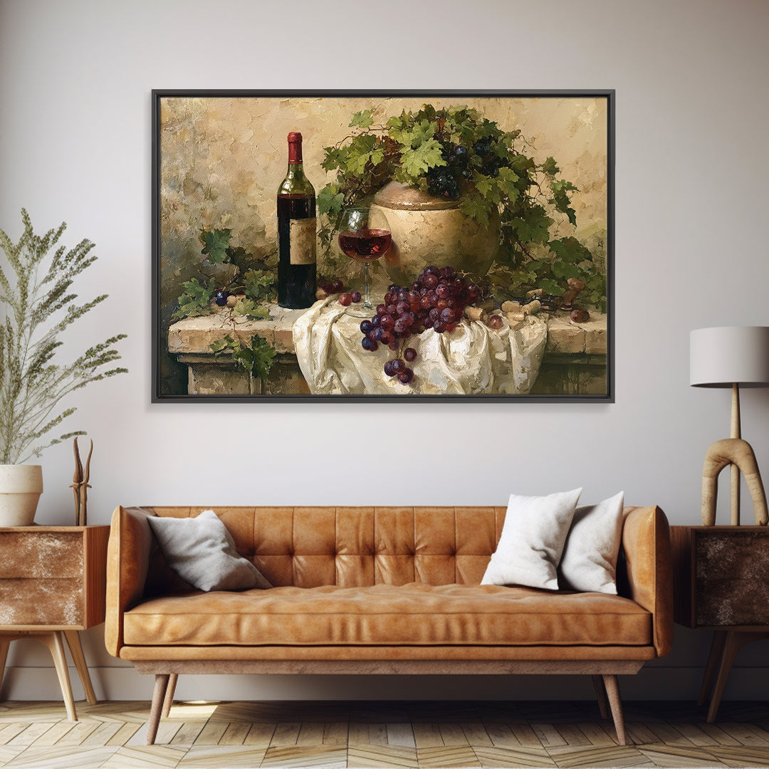 Botanical Grapevine with Leaves and Fruit Framed Canvas Print, Dining Room Art, Kitchen Wall Art, Dining Room Decor, Dining, DRA-3x2-25