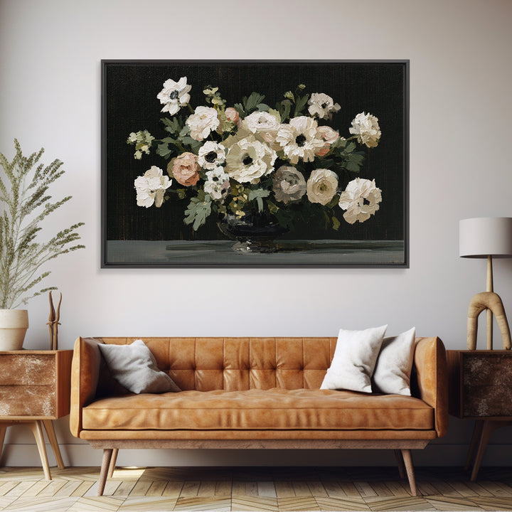 Moody Dark Background Bouquet for Formal Dining Canvas Print, Dining Room Art, 3 Piece Wall Art, Dining Room Decor, Dining, DRA-3x2-39