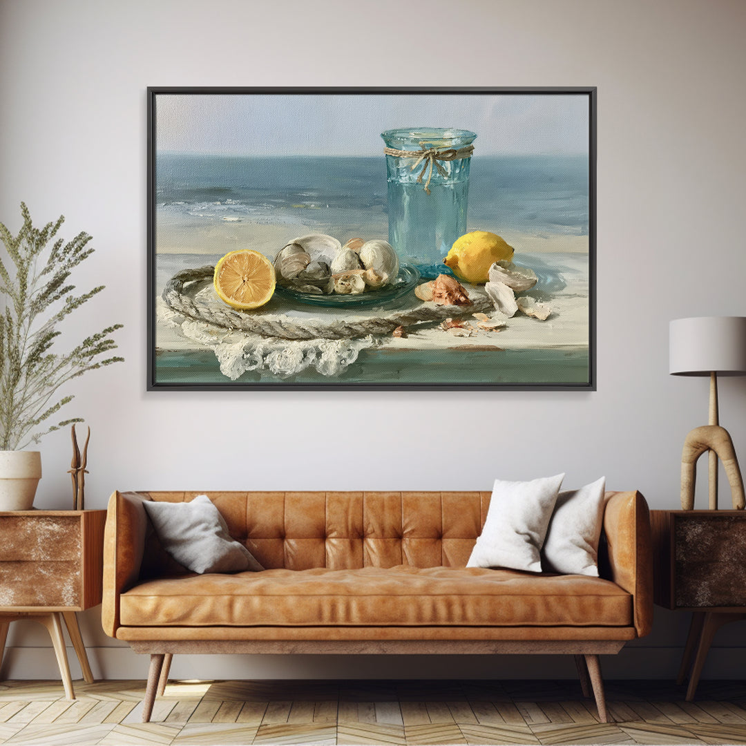 Shellfish and Lemon Still Life Canvas Print, Dining Room Art, Kitchen Wall Art, Dining Room Decor, Watercolor Art, Dining, DRA-3x2-44