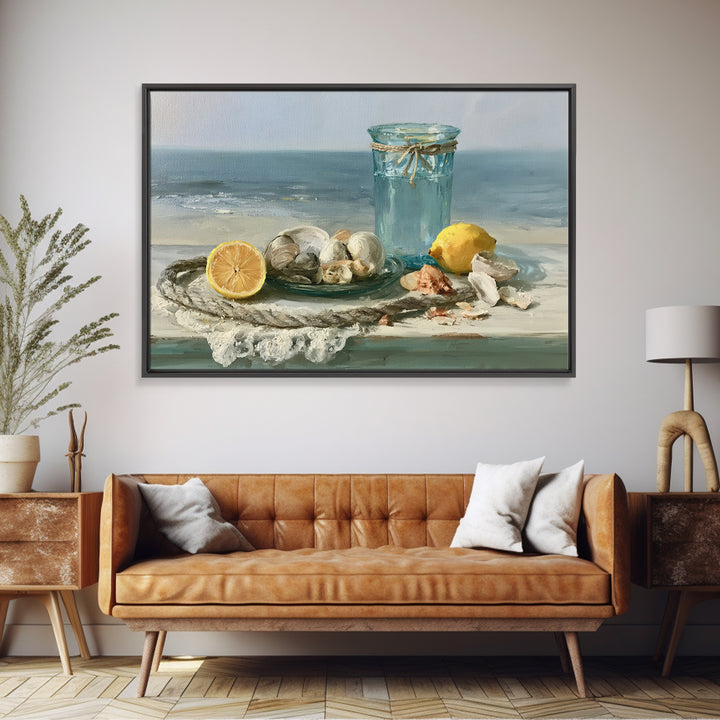 Shellfish and Lemon Still Life Canvas Print, Dining Room Art, Kitchen Wall Art, Dining Room Decor, Watercolor Art, Dining, DRA-3x2-44
