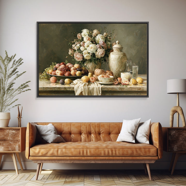 Classic Dutch Feast Arrangement Framed Canvas Print, Dining Room Art, Food Art, Dining Room Decor, Oil Painting, Dining, DRA-3x2-47