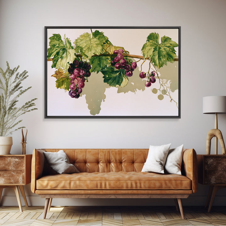 Botanical Grapevine with Leaves and Fruit Canvas Print, Dining Room Art, Abstract Wall Art, Dining Room Decor, Oil Painting, DRA-3x2-49