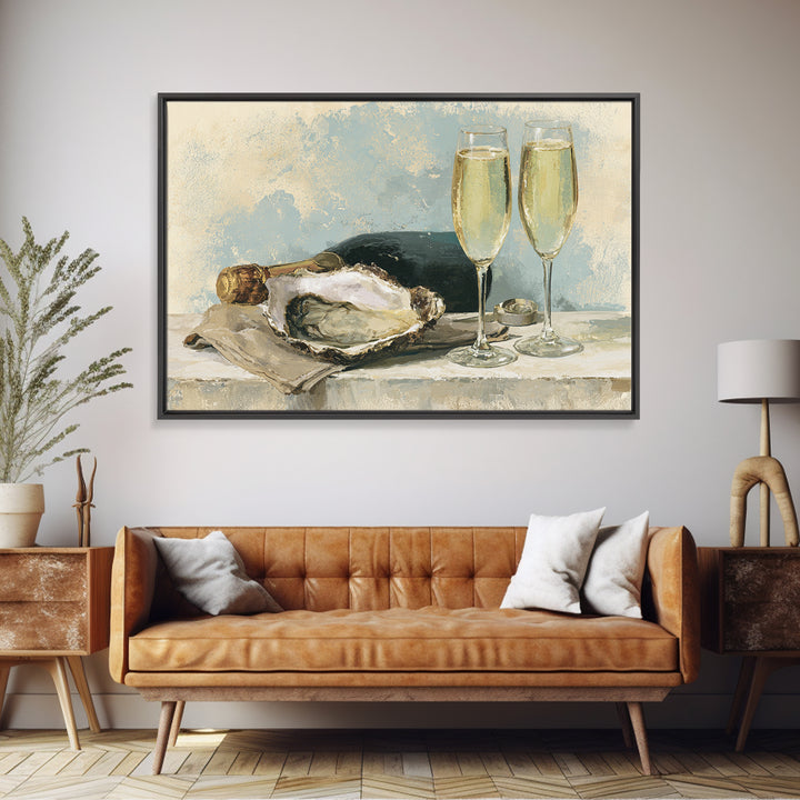 Elegant Oyster and Champagne Still Life Framed Canvas Print, Dining Room Art, Kitchen Prints, Dining Room Decor, Oil Painting, DRA-3x2-59