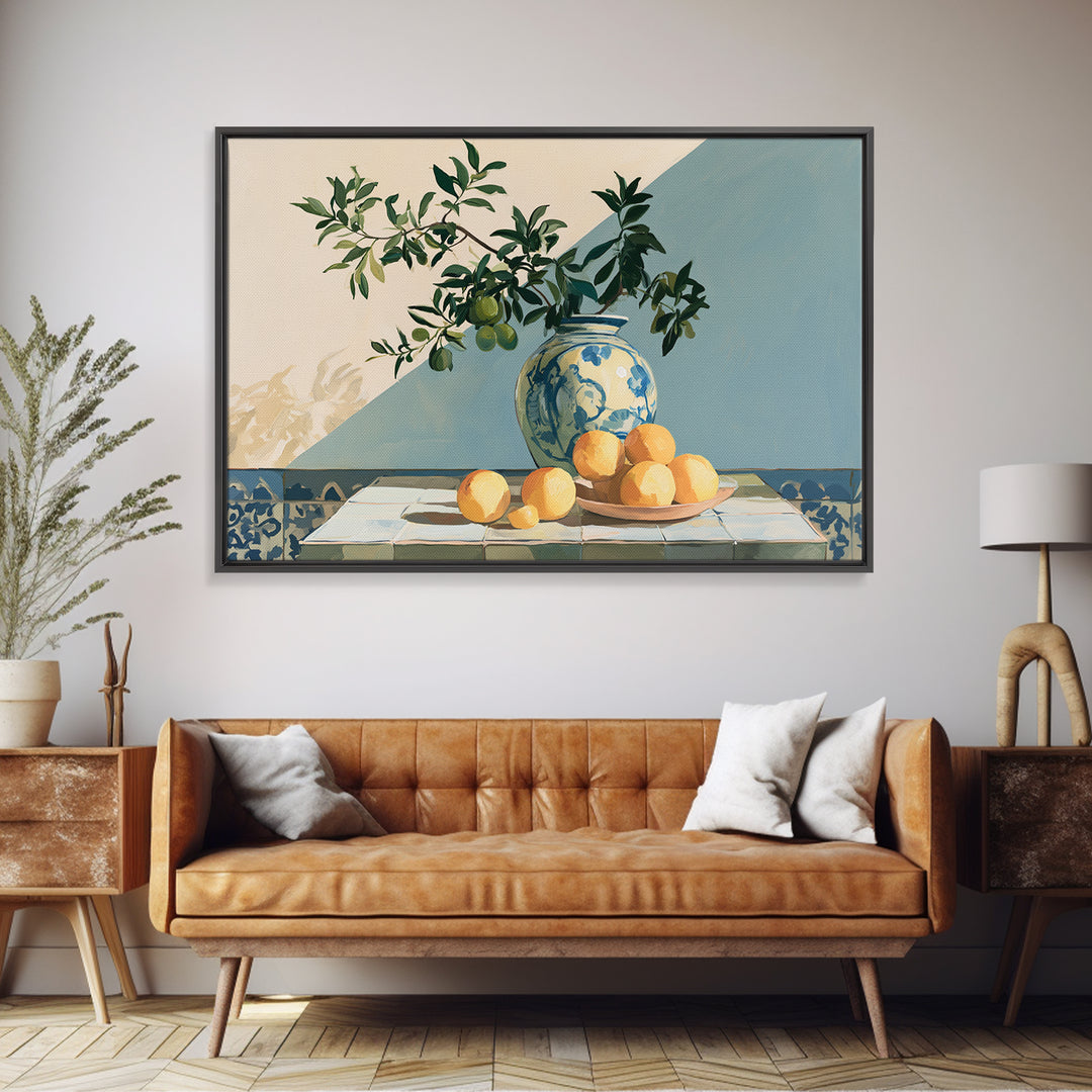 Mediterranean Olive Branch and Citrus Arrangement Canvas Print, Dining Room Art, 3 Piece Wall Art, Dining Room Decor, Dining, DRA-3x2-64